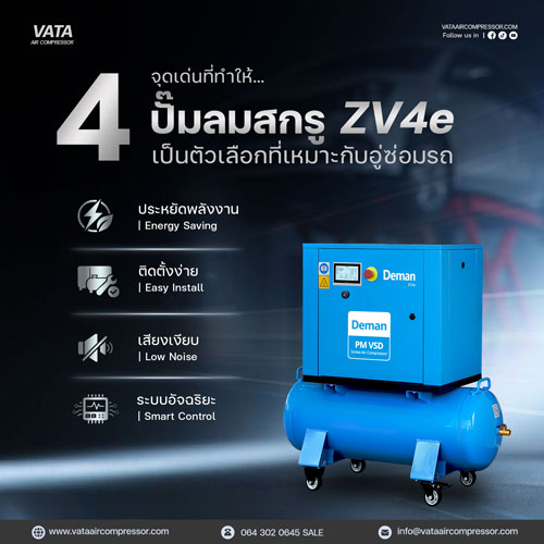เครื่องอัดอากาศ VATA ZVe Series ระบบ Inverter ช่วยประหยัดพลังงาน และทำงานได้เสถียรในทุกสภาวะ