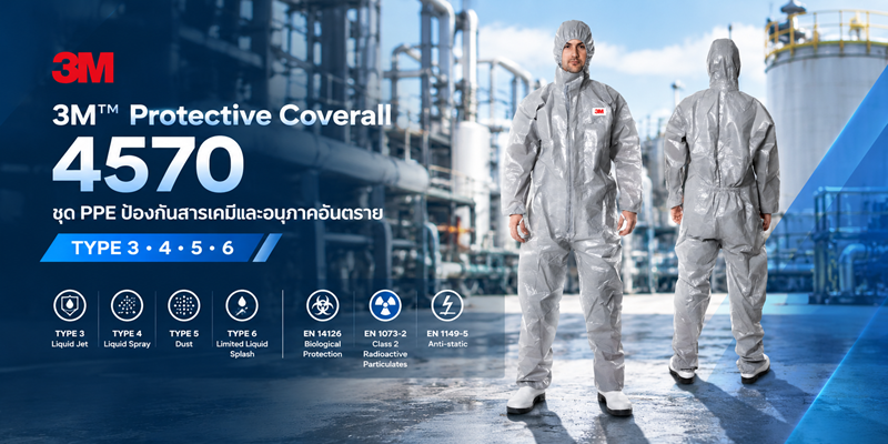 3M Protective Coverall 4570 ชุดป้องกันสารเคมี ชุด PPE Type 3 4 5 6
