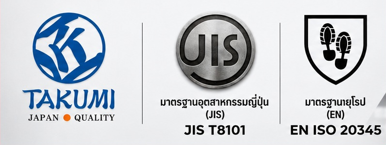 ตรามาตรฐานความปลอดภัย Takumi, JIS T8101 และ EN ISO 20345