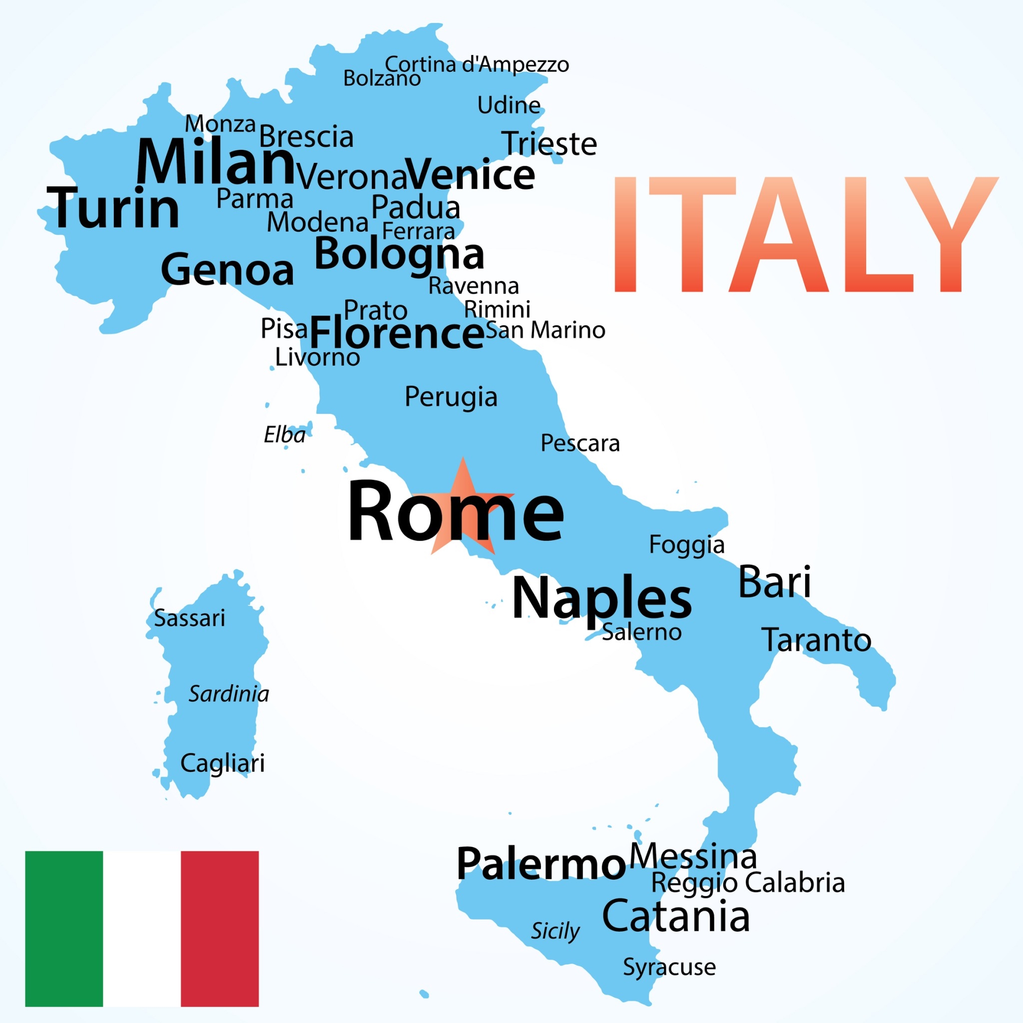 Географические названия италии. Карта Италии на английском. Карта Италии. Карта Италии по городам. Карта Италии с городами.